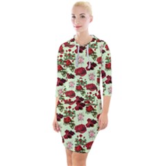 Flowers Pattern Quarter Sleeve Hood Bodycon Dress by Sparkle