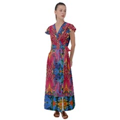 Firey Repeats I Flutter Sleeve Maxi Dress by kaleidomarblingart