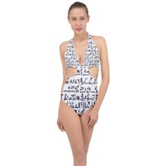 Sanscrit Pattern Design Halter Front Plunge Swimsuit by dflcprintsclothing