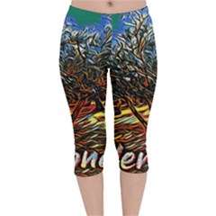 Colorful Verona Olive Tree Velvet Capri Leggings  by ConteMonfrey