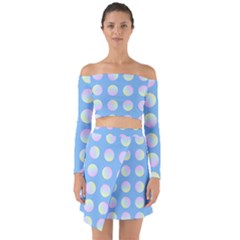 Abstract Stylish Design Pattern Blue Off Shoulder Top With Skirt Set by brightlightarts