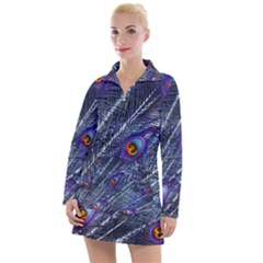 Peacock-feathers-color-plumage Blue Women s Long Sleeve Casual Dress by danenraven