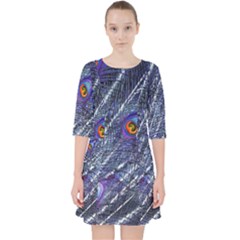 Peacock-feathers-color-plumage Blue Quarter Sleeve Pocket Dress by danenraven