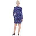 Peacock-feathers-color-plumage Blue Button Long Sleeve Dress View2