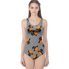 Pumpkin Heads With Hat Gray One Piece Swimsuit by TetiBright