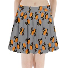 Pumpkin Heads With Hat Gray Pleated Mini Skirt by TetiBright