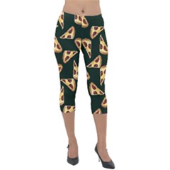 Pizza Slices Pattern Green Lightweight Velour Capri Leggings  by TetiBright