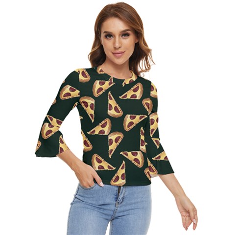 Pizza Slices Pattern Green Bell Sleeve Top by TetiBright