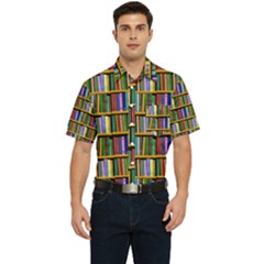 Books On A Shelf Men s Short Sleeve Pocket Shirt  by TetiBright