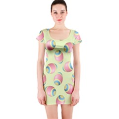 Colorful Easter Eggs Pattern Green Short Sleeve Bodycon Dress by TetiBright