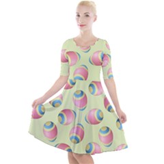 Colorful Easter Eggs Pattern Green Quarter Sleeve A-line Dress by TetiBright