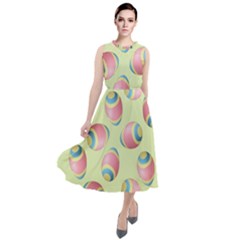 Colorful Easter Eggs Pattern Green Round Neck Boho Dress by TetiBright