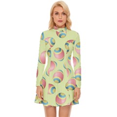 Colorful Easter Eggs Pattern Green Long Sleeve Velour Longline Dress by TetiBright