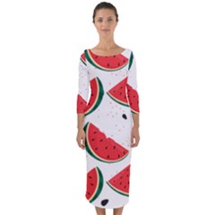 Watermelon Seamless Pattern Quarter Sleeve Midi Bodycon Dress by Jancukart