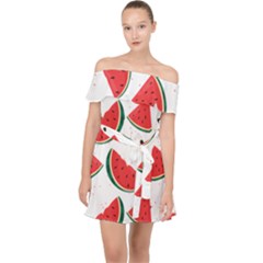 Watermelon Seamless Pattern Off Shoulder Chiffon Dress by Jancukart