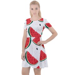 Watermelon Seamless Pattern Cap Sleeve Velour Dress  by Jancukart