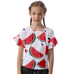 Watermelon Seamless Pattern Kids  Cut Out Flutter Sleeves by Jancukart