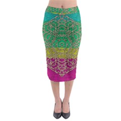 Rainbow Landscape With A Beautiful Silver Star So Decorative Midi Pencil Skirt by pepitasart