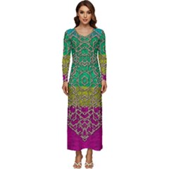 Rainbow Landscape With A Beautiful Silver Star So Decorative Long Sleeve Velour Longline Maxi Dress by pepitasart