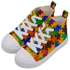 Retro Colors Puzzle Pieces                                                                     Kid s Mid-top Canvas Sneakers by LalyLauraFLM