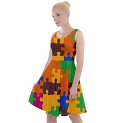 Retro Colors Puzzle Pieces                                                                          Knee Length Skater Dress by LalyLauraFLM