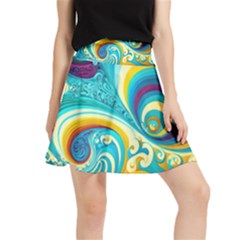 Waves Ocean Sea Abstract Whimsical Waistband Skirt by Jancukart