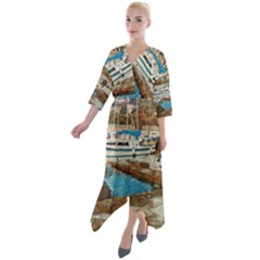 Alone On Gardasee, Italy  Quarter Sleeve Wrap Front Maxi Dress by ConteMonfrey