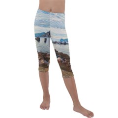 Ducks On Gardasee Kids  Lightweight Velour Capri Leggings  by ConteMonfrey