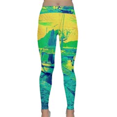 Blue And Green Boat Modern  Classic Yoga Leggings by ConteMonfrey