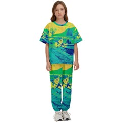 Blue And Green Boat Modern  Kids  Tee And Pants Sports Set by ConteMonfrey