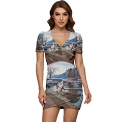 Boats On Gardasee, Italy  Low Cut Cap Sleeve Mini Dress by ConteMonfrey