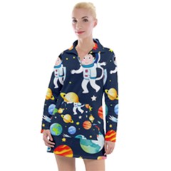 Space Galaxy Seamless Background Women s Long Sleeve Casual Dress by Jancukart