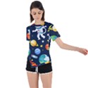 Space Galaxy Seamless Background Asymmetrical Short Sleeve Sports Tee View1