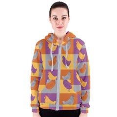 Chickens Pixel Pattern - Version 1a Women s Zipper Hoodie by wagnerps