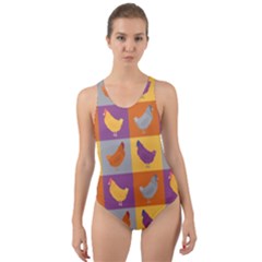 Chickens Pixel Pattern - Version 1a Cut-out Back One Piece Swimsuit by wagnerps