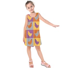 Chickens Pixel Pattern - Version 1a Kids  Sleeveless Dress by wagnerps