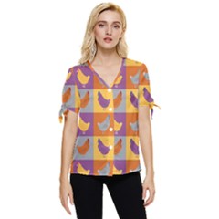 Chickens Pixel Pattern - Version 1a Bow Sleeve Button Up Top by wagnerps