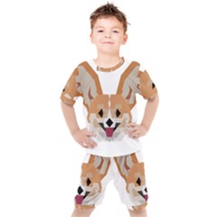 Cardigan Corgi Face Kids  Tee And Shorts Set by wagnerps