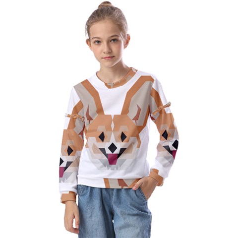 Cardigan Corgi Face Kids  Long Sleeve Tee With Frill  by wagnerps