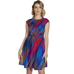 Striped Colorful Abstract Pattern Cap Sleeve High Waist Dress by dflcprintsclothing