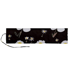 Daisy Flowers White Yellow Black  Roll Up Canvas Pencil Holder (l) by Mazipoodles