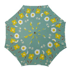 Daisy Flowers Yellow White Brown Sage Green  Golf Umbrellas by Mazipoodles