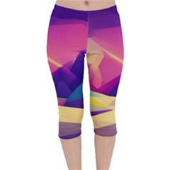 Abstract Geometric Landscape Art Velvet Capri Leggings  by danenraven