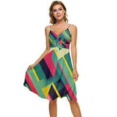 Pattern Abstract Geometric Design Sleeveless Tie Front Chiffon Dress by danenraven