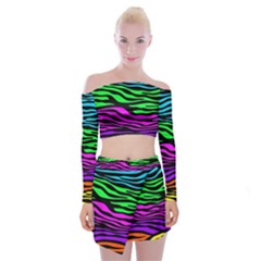 Colorful Zebra Off Shoulder Top With Mini Skirt Set by Angelandspot