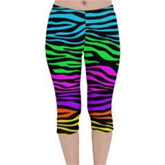 Colorful Zebra Velvet Capri Leggings  by Angelandspot