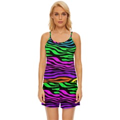 Colorful Zebra Satin Pajama Short Set by Angelandspot