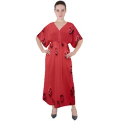 Valentine Day Logo Heart Ribbon V-neck Boho Style Maxi Dress by artworkshop