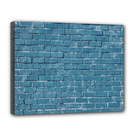 White And Blue Brick Wall Canvas 14  X 11  (stretched) by artworkshop