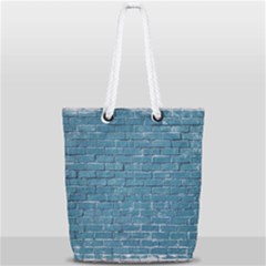 White And Blue Brick Wall Full Print Rope Handle Tote (small) by artworkshop